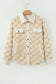 Khaki Plush Checkered Corduroy Trim Metal Button Long Sleeve Shift Silhouette Shacket