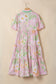 Pink Floral Print Short Puff Sleeve High Waist Tiered Maxi Dress