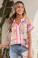 Red Mixed Print V Neck Short Sleeve Blouse