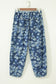 Sky Blue Dainty Floral Printed Drawstring Barrel Jeans