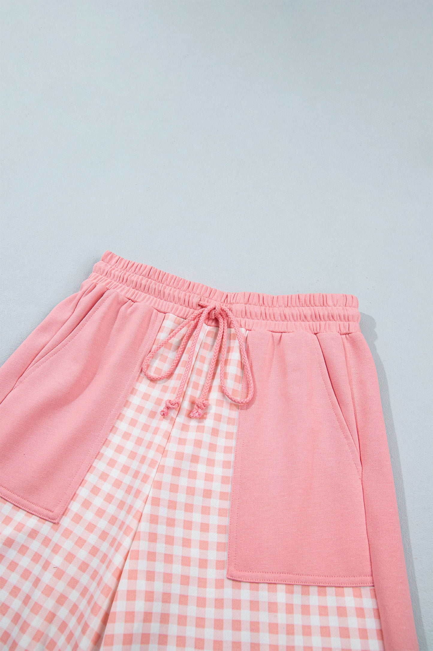 Red Color Block Plaid Patchwork Long Sleeve Pullover Wide Leg Pant Set