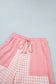 Red Color Block Plaid Patchwork Long Sleeve Pullover Wide Leg Pant Set