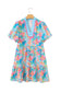 Multicolour Floral Print Contrast Scallop Striped Trim V Neck Dress