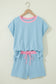 Clearly Aqua Soft Ribbed Color Block Trim Casual Short Set