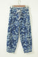 Sky Blue Dainty Floral Printed Drawstring Barrel Jeans