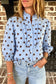 Fiery Red Polka Dot Striped Print Ruffle Stand Neck 3/4 Sleeve Shift Shirt