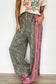 Brown Wild Leopard Print Contrast Lace Striped Detail Drawstring Pants