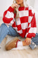 Dark Brown Checkered Bishop Sleeve Sweater