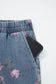 Beau Blue Floral Print Elastic Waist Pull On Casual Jeans