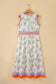 White Floral Print Color Block Trim Belted Sleeveless Maxi Dress