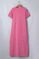 Rose Stripe Striped Short Sleeve Scalloped Trim Side Slit T-Shirt Dress