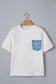Sail Blue Color Block Chest Pocket Patched Casual Short Sleeve Top