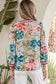 Sky Blue Contrast Trim V Neck Cuffed Bracelet Sleeve Floral Blouse
