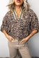 Leopard Contrast Trim V Neck Half Sleeve Western Dolman Blouse