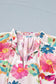 Beige Vibrant Summer Floral Tie V Neck Short Puff Sleeve Blouse