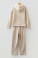 Dark Khaki Leopard Drawstring Pullover Hoodie and High Waist Pants Corduroy Suit