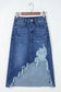 Dearlove Myosotis Irregular Distressed Bottom Denim Midi Skirt
