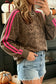 Brown Leopard Print Striped Detail Relaxed Pullover Sweatshirt