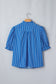 Blue Stripe Ruffled Short Puff Sleeve Button Front Blouse