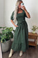 Green Plaid Square Neck Shirred High Waist Ruffle Hem Dress