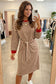 Brown Stripe Striped Colorblock Cuffs Round Neck Long Sleeve Shift Dress