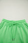 Green Solid Color Puffy Loose Top Drawstring Shorts 2pcs Outfit