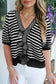 Green Stripe Short Sleeve Knit V Neck Bow Knot Sweater