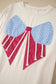 White Loose Knit Vintage Flag Bow Patched T Shirt