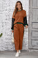 Blackish Green 2pcs Color Block Pullover Loose Pant Set
