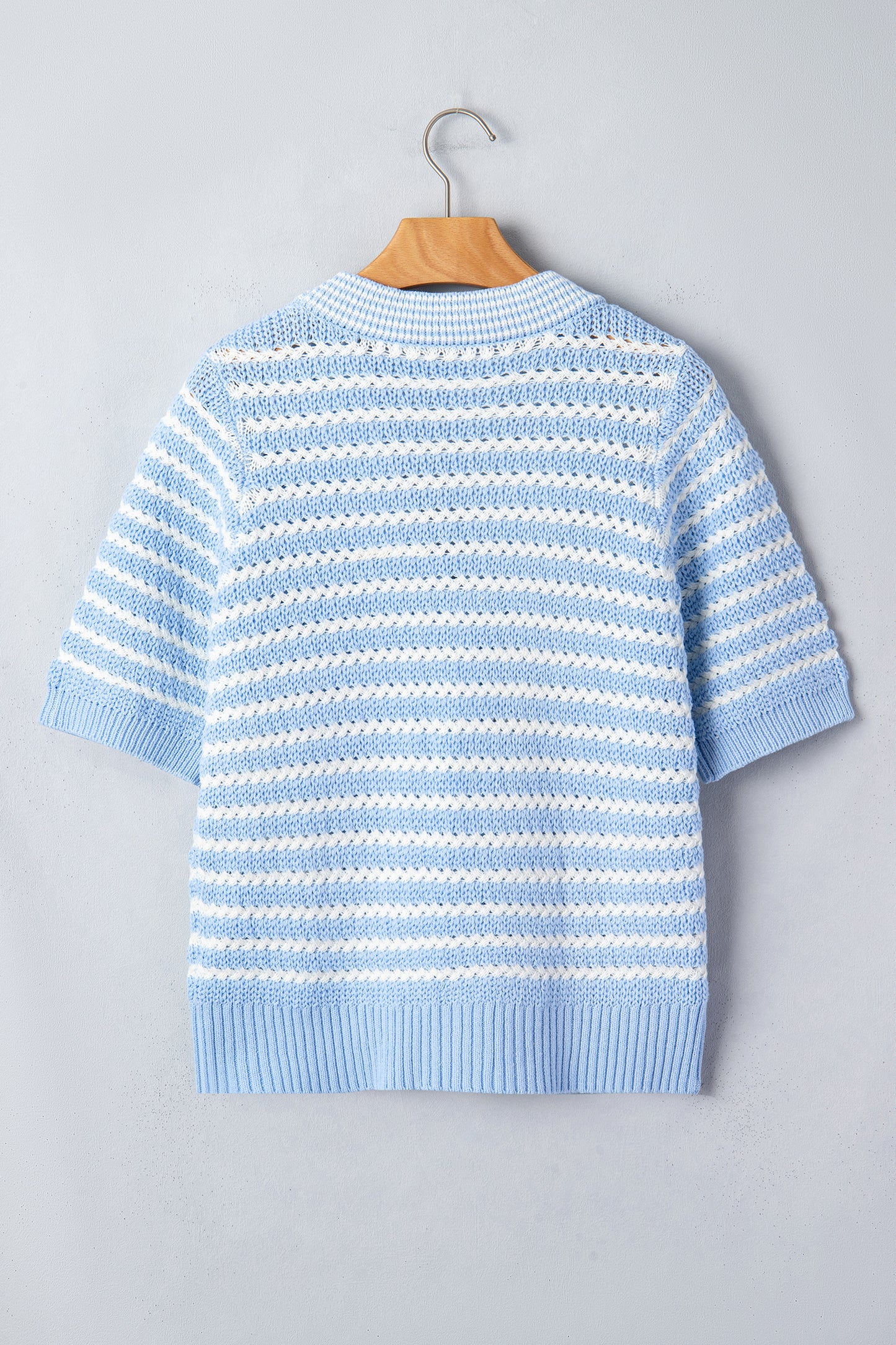 Green Stripe Short Sleeve Knit V Neck Bow Knot Sweater