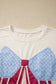 White Loose Knit Vintage Flag Bow Patched T Shirt