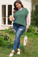 Mist Green Plus Size Solid Color Textured Knit Short Sleeve Sweater