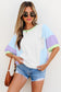 Purple Color Block Patchwork Half Sleeve Oversized T Shirt