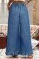 Dirty blue Plus Size Elastic Waist Ruffled Wide Leg Denim Pants