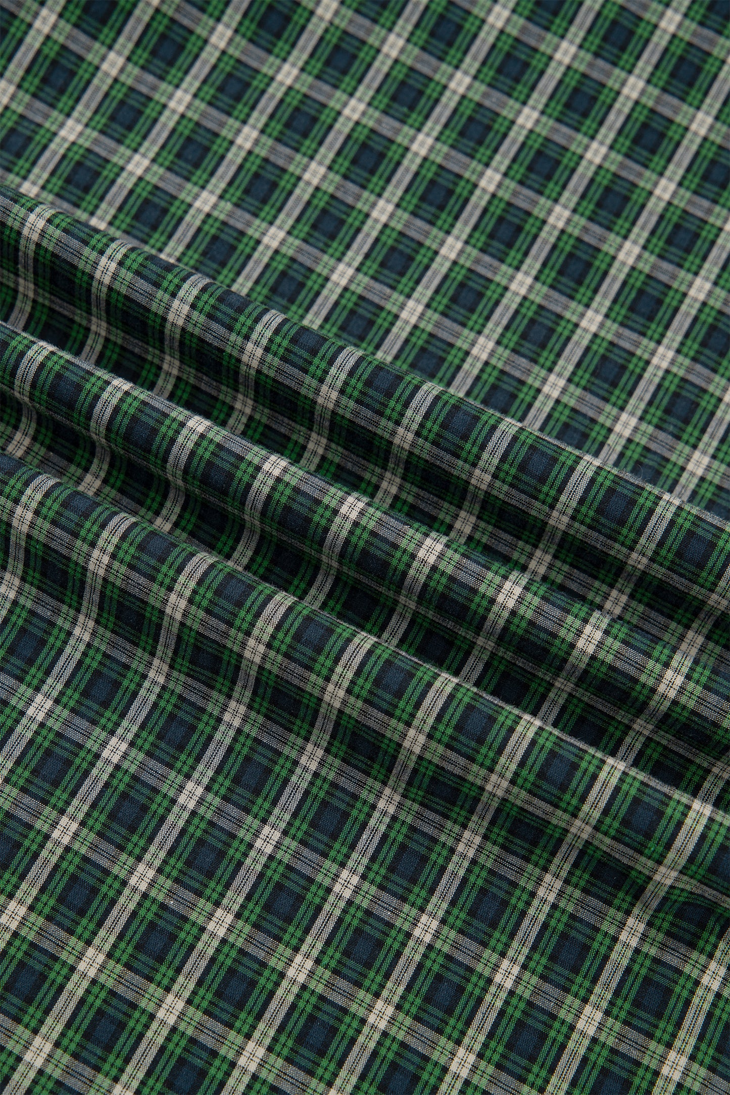 Green Plaid Square Neck Shirred High Waist Ruffle Hem Dress