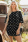 White Exposed Seam Detail Polka Dot Loose Tee Drawstring Shorts Set