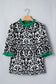 Green Damask Print Ruffled Color Block Detail Half Sleeve Blouse