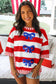 Red Stripe Sequin Bow Patriotic Half Sleeve Top