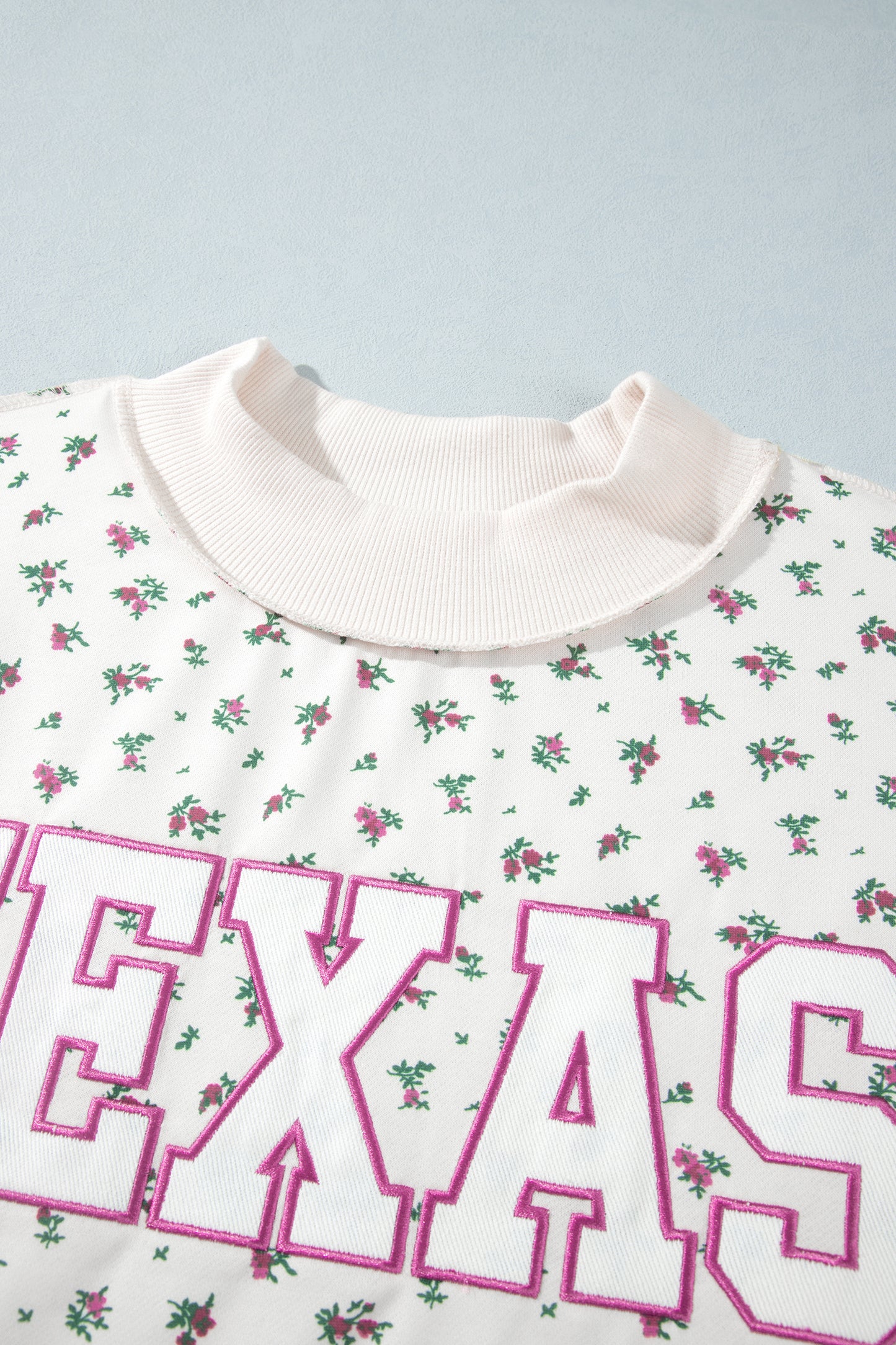 Apricot Floral Print Texas Long Sleeve Ribbed Neck Tunic Plus Size Sweatshirt
