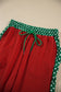 Red Cozy Ribbed Patchwork Polka Dot Trim Long Sleeve 2pcs Pant Set