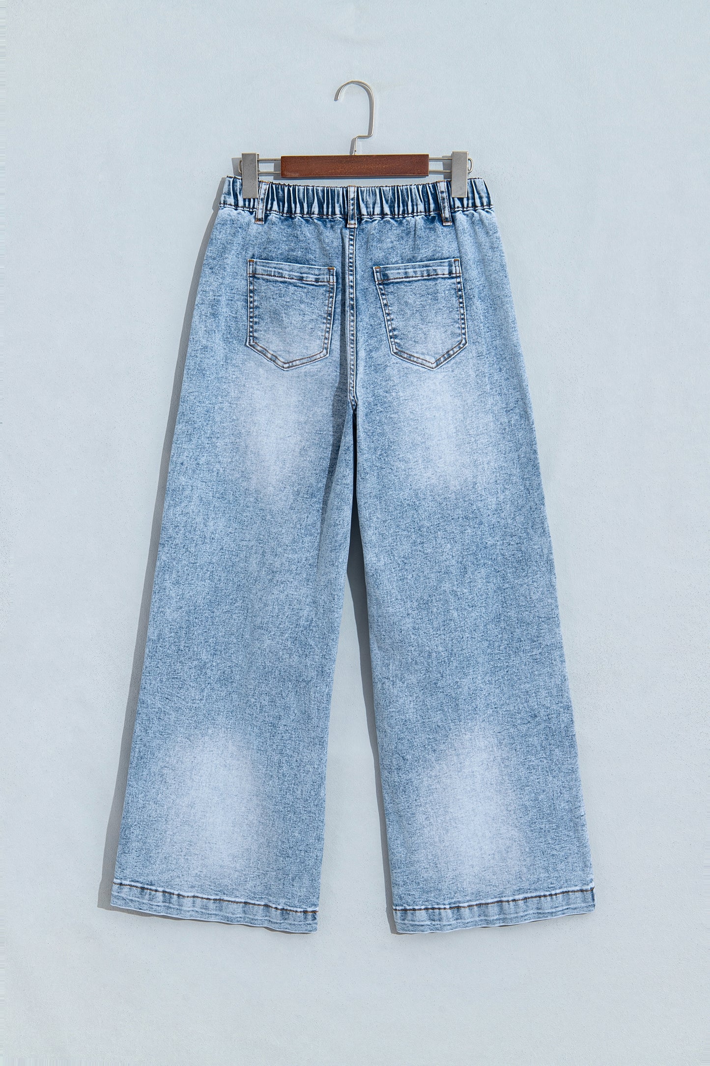 Beau Blue Frayed Studded Detail Wide Leg Pocketed Jeans