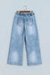 Beau Blue Frayed Studded Detail Wide Leg Pocketed Jeans