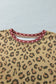 Brown Plus Size Leopard Print Contrast Polka Dot Trim Long Sleeve Top