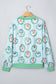 Sky Blue Abstract Dog Print Ribbed Cuff Round Neck Long Sleeve Sweatshirt