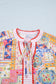 Red Mixed Print V Neck Short Sleeve Blouse