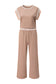 Strawberry Pink Color Block Detail Casual Two-piece Set
