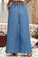 Dirty blue Plus Size Elastic Waist Ruffled Wide Leg Denim Pants