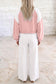 Pink Polka Dot Patchwork Colorblock Long Sleeve Casual Two Piece Pants Set