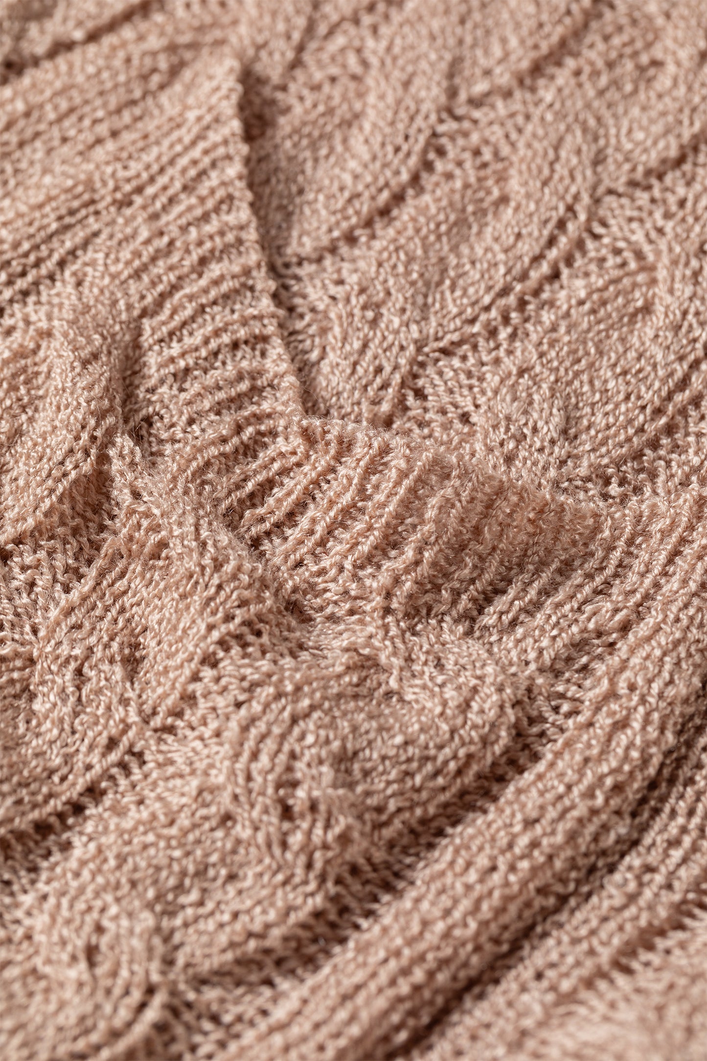 Old Rose Drop Shoulder Crochet Knit Open Front Cardigan