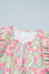 Pink Tie V Neck Floral Short Puff Sleeve Blouse
